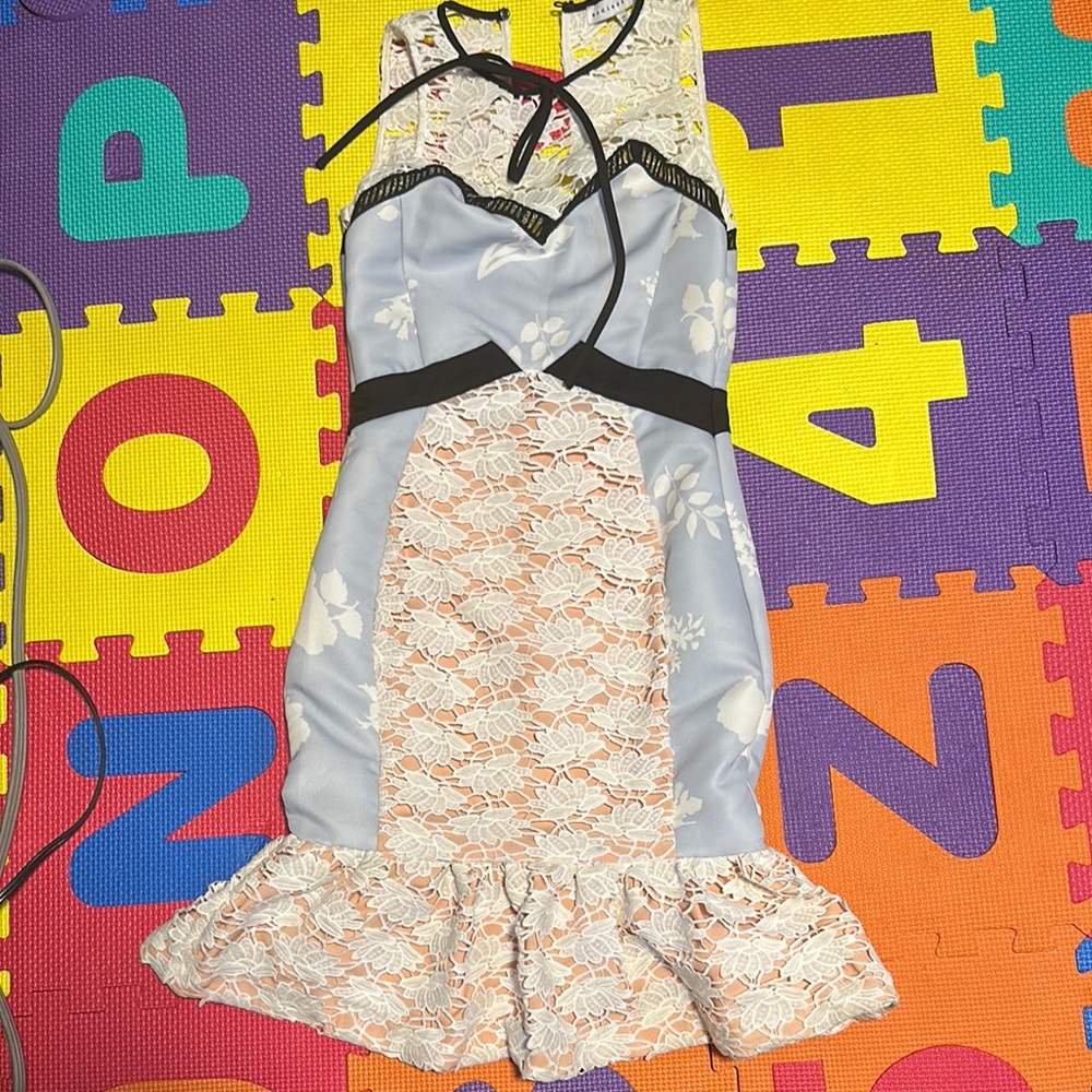 Elegant Lace Kids Dress in Blue and White
